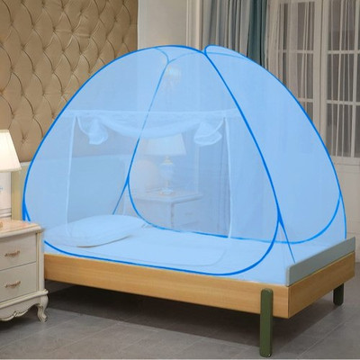 SIFRA Polyester Adults Washable mosquito net Tent (6 x 6 ft) double bed Polyester Cotton Fordable Mosquito Net_4 Mosquito Net(Blue, Tent)