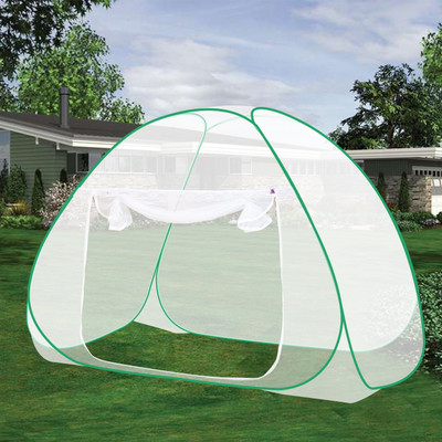 SILVER SHINE Polyester Adults Washable Foldable Polyester Multi Color Washable Single Bed Mosquito Net Mosquito Net(White-Green, Tent)