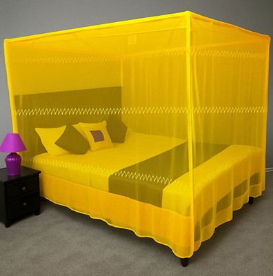 Parbhez Handloom Polyester Adults Washable 6x7 Mosquito Net Mosquito Net(Yellow, Bed Box)