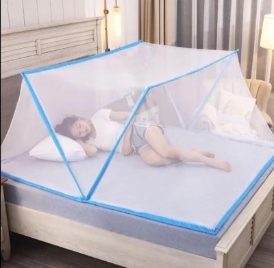 Classic Mosquito Net Polyester Adults Washable 5G Foldable Machardani | Polyester Strong 30GSM mesh Fiberglass rod Single Bed Mosquito Net(Blue, Tent)