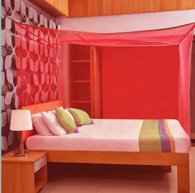 Mehon Craft Polyester Adults Washable Mosquito Net for double Bed Machardani Net(Size 6x7-ft) Mosquito Net(Red, Bed Box)