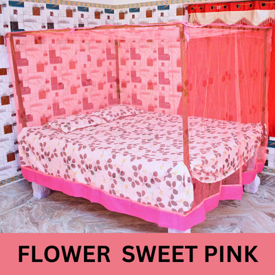 SR ENTERPRISE Heavenly Sweet Pink Flower Double Bed (6x7) HDPE - High Density Poly Ethylene Washable Adults Mosquito Net(SWEET PINK, Bed Box)