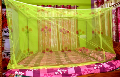 Mehon Craft Polyester Adults Washable Mosquito Net For Double Bed Flower-Printed Net With Cotton Tape (Size 6x7-feet) Mosquito Net(Green, Bed Box)