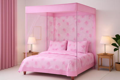 ANS Polyester Adults Washable mosquito net 6x6ft double bed printed pink Mosquito Net(pink, Frame Hung)