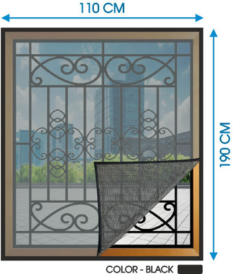 Auranest Polyester Adults Washable Window Mosquito Net Pre Stiched with Adhesive Hook & Loop Tape Mosquito Net(110x190 CM - BLACK, Frame Hung)