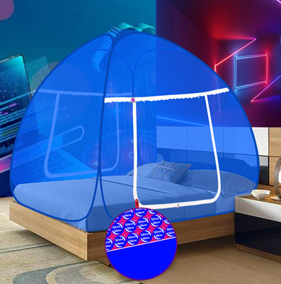 SILVER SHINE Polyester Adults Washable Mosquito Net Polyester Foldable for king size Dark Blue And Blue Color Patti Mosquito Net(Blue, Tent)