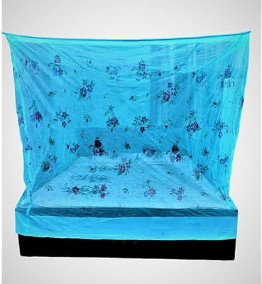 buyagain Cotton Adults Washable 4x6.5 ft blue printed Hanging Mosquito Machhardanii Net Mosquito Net(Blue printed, Bed Box)