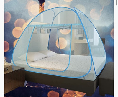 THENR Nylon Adults Washable SKY BLUE, DOUBLE BED TENT MOSQUITO NET 552 Mosquito Net(SKY BLUE, Tent)