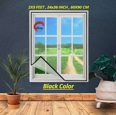 BLEMY Polyester Adults Washable Mosquito Net For Window With Self Adhesive Hook & Loop Tape Size - 2X3 Feet Mosquito Net(BLACK - 2X3, Frame Hung)