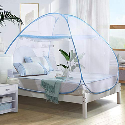 SIFRA Polyester Adults Washable Double Bed King Size Bed Machardani Mosquito Net(Blue, Tent)