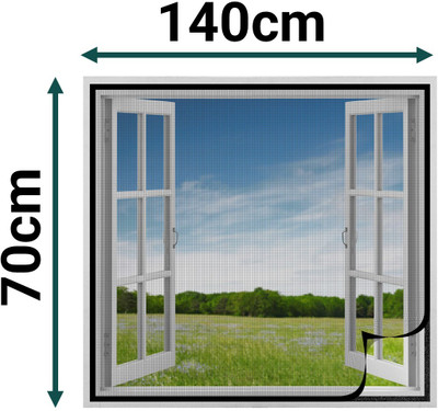 SafeMyles Fibre Adults Washable 120 GSM Fiberglass Pre-Stitched Window Mosquito Net(H70 x W140 cm, Black, Frame Hung)