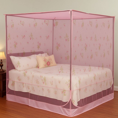 Mehon Craft Mosquito Net for Double Bed and Machardani Net Bed (Size 5x7 feet) Cotton Washable Adults Mosquito Net(Light Pink, Bed Box)