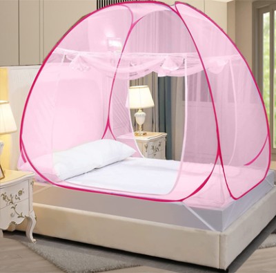 KHANJAN FASHION FAB Polyester Kids Washable PINK machhardani king size foldable mosquito net portable machardani rod mosket Mosquito Net(Pink, Rani, Gulabi, Peenk, pinq, Tent)