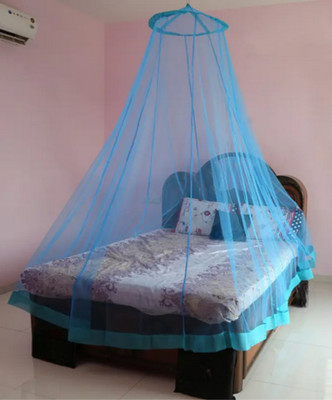 PAL CREATION Polyester Adults Washable Polyster Adult Mosquito Net Round Macchardani ( 7x7 King Size & Double Bad)-08 Mosquito Net(Sky Blue, Ceiling Hung)