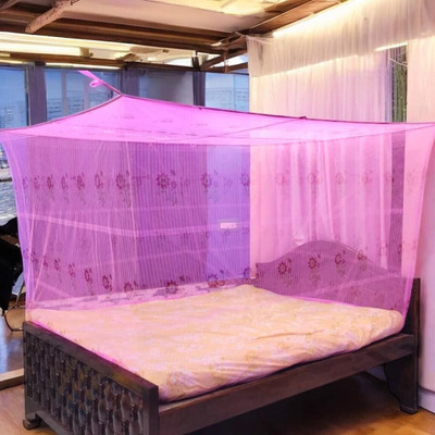 AARTI IMR PinkDouble Bed Mosquito Net pack of 1,Tent_112 HDPE - High Density Poly Ethylene Washable Adults Mosquito Net(Pink, Bed Box)