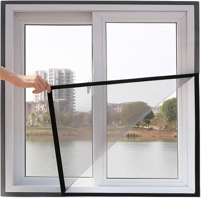BLEMY HDPE - High Density Poly Ethylene Adults Washable Window Mosquito Net for 4x4 Ft | Black Net | Washable & Reusable Mosquito Net(Black, Frame Hung)