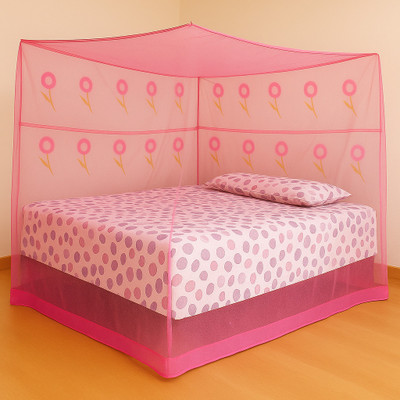 RN ENTERPRISE Elegant Blossom Queen Size Bed (6'X7' Feet) Cotton Washable Adults Mosquito Net(Pink, Bed Box)