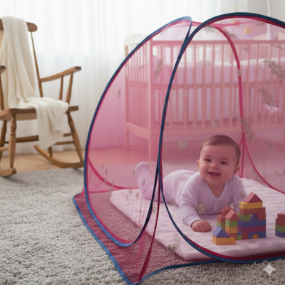 zeroes for Double Bed King Size Foldable, Strong and Durable Tent Polyester Washable Adults Mosquito Net(Blue, Pink Floral, Tent)