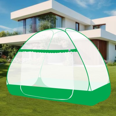 SILVER SHINE Polyester Adults Washable Polyester Adult SINGLE BED Foldable Washable Mosquito Net Mosquito Net(WHITE-GREEN, Tent)