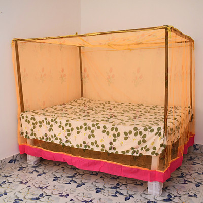 SR ENTERPRISE Polyester Adults Washable Classic Flower Design Yellow(6x7) Mosquito Net(Yellow, Bed Box)