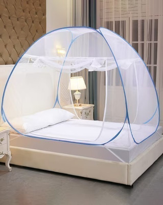 Hightech Polyester Adults Washable Mosquito Net Polyester Adults Washable Foldable for Double Bed & Queen Size Bed Mosquito Net(Blue, Tent)