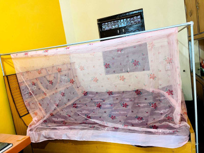 Pappu Industry Cotton Adults Washable High Quality Mosquito Net Square Plain 5x7 Foldable Flexible for Double Bed Mosquito Net(baby pink machardani, Bed Box)