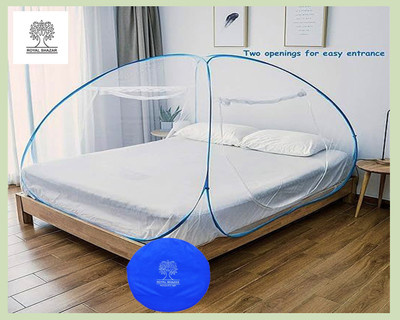 Royal Shazar Polyester Adults Washable Double Bed Mosquito Net Material Polyester King Size White & Blue Pack Of 1 Mosquito Net(White & Blue, Tent)