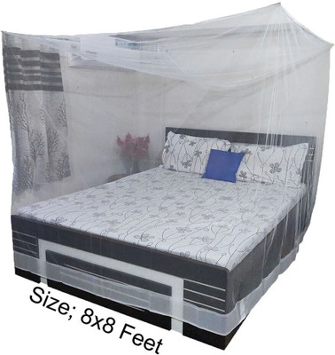 Shree Kriday Polyester Adults Washable Square Hanging (8x8) King Size Bed Mosquito Net(White, Bed Box)