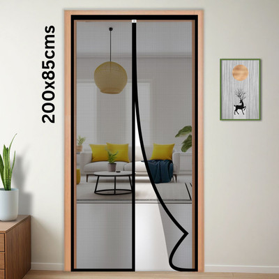 TurtleGrip Polyester Adults Washable Door Mosquito Net with Full Frame for Main Doors, Bedroom, Kitchen & Balcony Mosquito Net(Black-200*85cms, Frame Hung)