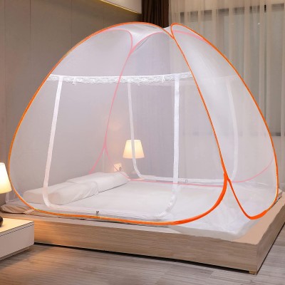 Evafly Polyester Adults Washable suitable for (LBH-200x200x145) Foldable for Double Bed & king Size bed Mosquito Net(Orange, Tent)