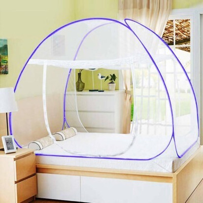 MARATHON Polyester Adults Washable Mosquito net, Polyester Foldable King size bed Mosquito Net(Blue, Tent)
