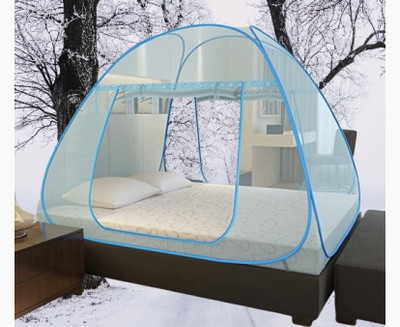 THENR Nylon Adults Washable mosquito net tent double bed , light blue 0982 Mosquito Net(Light Blue, Tent)