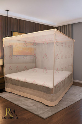 Rm Enterprises Flower Printed ORANGE Single Bed (5x7)ft Cotton Washable Adults Mosquito Net(Orange, Bed Box)
