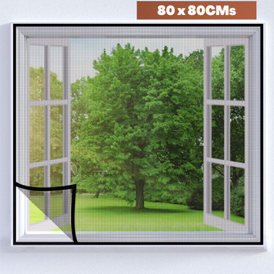 TurtleGrip Fibre Adults Washable Pre-Stitched Fiberglass Window Mosquito Net for All Types of Windows,120 GSM Mosquito Net(Black-80x80cms, Frame Hung)