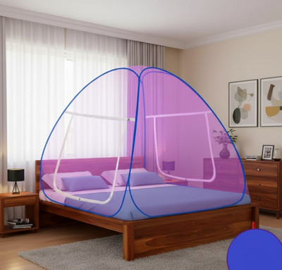 REALIQ Foldable Mosquito Net for Double Bed | Pop-Up Tent with Zipper Doors Polyester Washable Adults Mosquito Net(Purple, Tent)