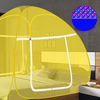 SILVER SHINE Polyester Adults Washable Mosquito Net Polyester Foldable for king size yellow And Yellow Color Patti Mosquito Net(Yellow, Tent)