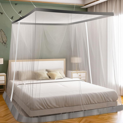 Lifekrafts Polyester Adults Washable Polycotton Mosquito Net, Two-Way Zippers, Premium for Indoor/Outdoor Use Mosquito Net(White Queen Size, 5ft*6.5ft, Tent)