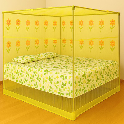 RN ENTERPRISE Polyester Adults Washable Premium Polyester Elegant Floral Design Mosquito Net(Yellow, Bed Box)