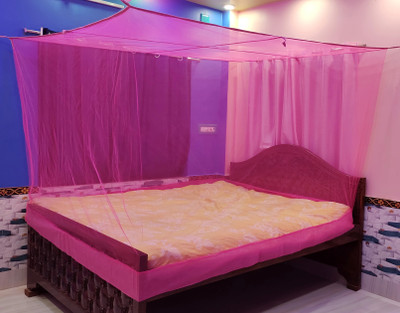 AasthaNet HDPE - High Density Poly Ethylene Adults Washable Mosquito Net Bed Double Bed Machhadani Net ( 5 x 7 Feet) Mosquito Net(Pink, Bed Box)