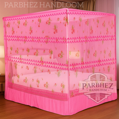 Parbhez Handloom Polyester Adults Washable 6ftx7ft King Size Mosquito Net Mosquito Net(Pink, Bed Box)