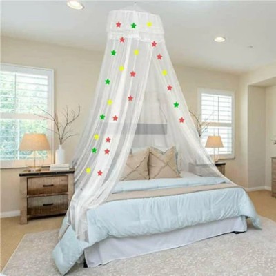 VVS Polyester Adults Washable White Round classic mosquito foldable hanging double bed net with 30 stars Mosquito Net(White, Tent)