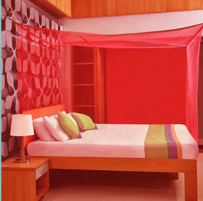 Mehon Craft Polyester Adults Washable Mosquito Net for double Bed Machardani Net (Size 6x7-feet) Mosquito Net(Red, Bed Box)