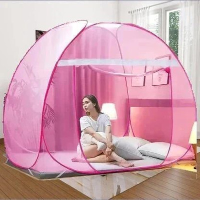 KHANJAN FASHION FAB hook cover bag only machardani 7feet Polyester Washable Adults Mosquito Net(Pink, Tent)