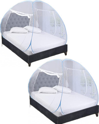 THE INTERIO ERA Polyester Adults Washable Anti Mosquito Bed Net- Double Bed Pack of Two Mosquito Net(White, Blue, Bed Box)
