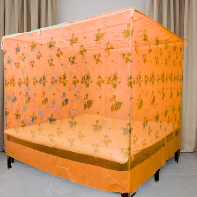 SH ENTERPRISE Cotton Adults Washable SH Hibicover 02 double bed mosquito and insect protection without stand hanging Mosquito Net(Orange, Tent)