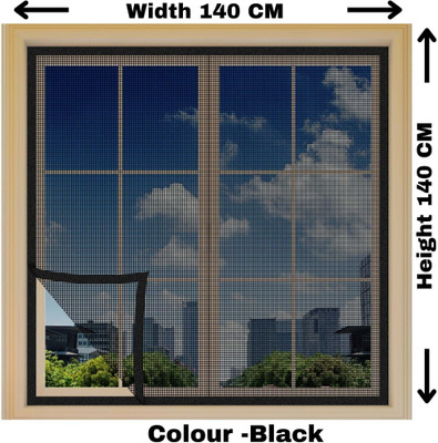 Woodluck Fibre Adults Washable Fiberglass Mosquito net for window self Adhesive hook & loop, Black-140x140 cm Mosquito Net(Color:Black-140x140 cm, Frame Hung)