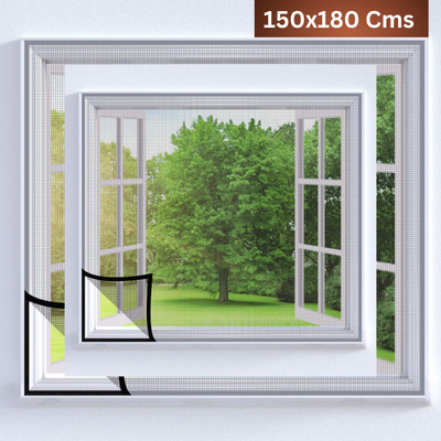 TurtleGrip Fibre Adults Washable Pre-Stitched Fiberglass Window Mosquito Net for All Types of Windows,120 GSM Mosquito Net(Grey-150x180cms, Frame Hung)
