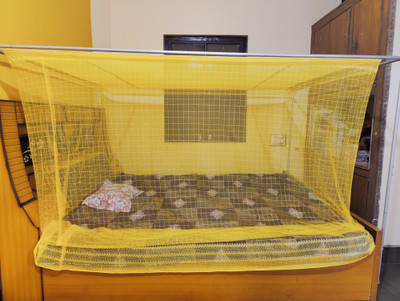 Pappu Industry Cotton Adults Washable Best Quilty Mosquito Net Square Plain 5x7 Foldable Flexible for Double Bed Mosquito Net(Yellow, Bed Box)