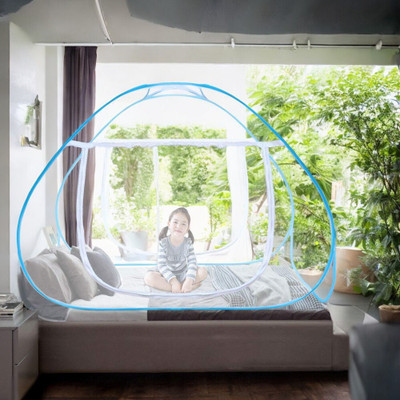 SIFRA Polyester Adults Washable Mosquito Net, Polyester Foldable King Size Bed Mosquito Net(Blue, Tent)