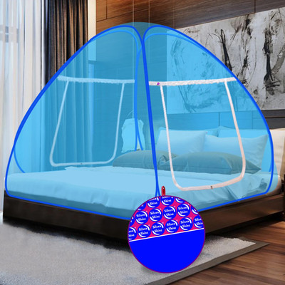 SILVER SHINE Polyester Adults Washable Double Bed Mosquito Net(SkyBlue, Bed Box)